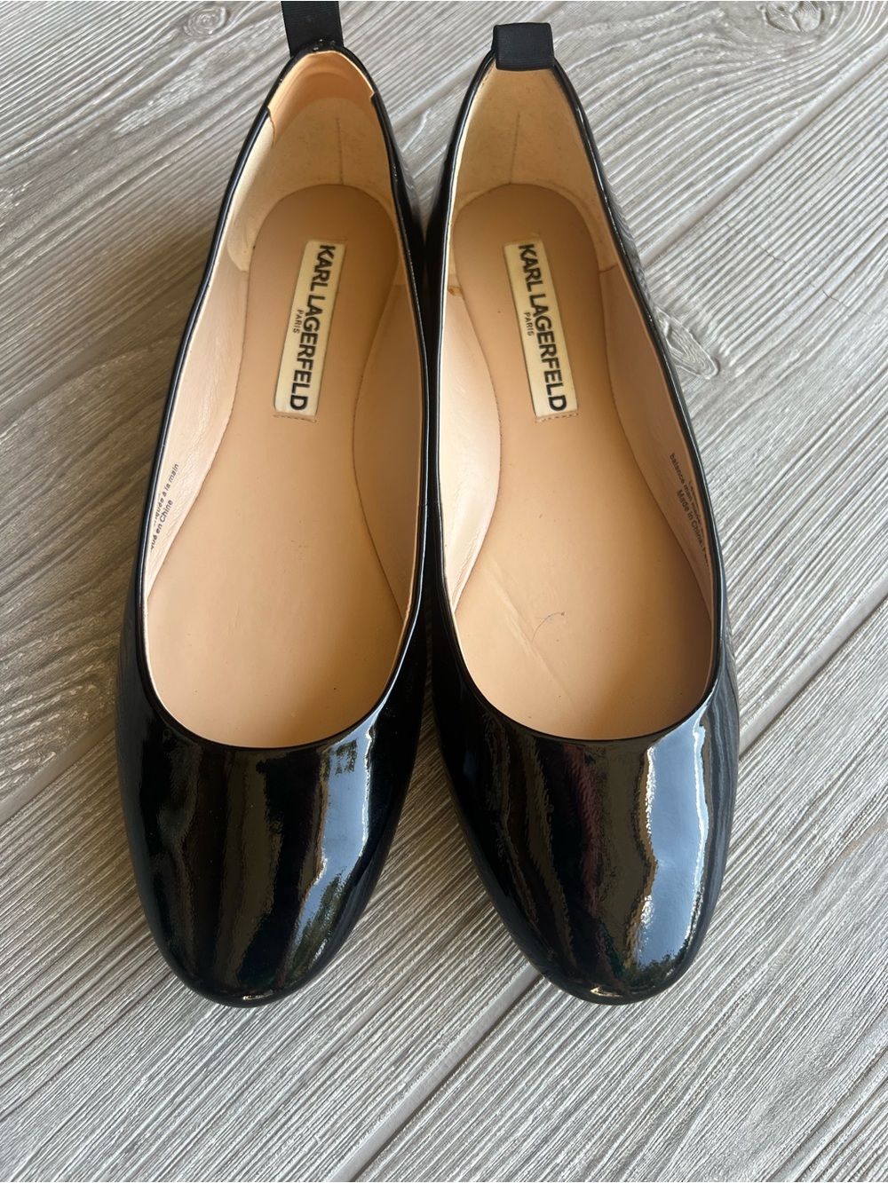 Karl Lagerfeld Paris Vada Black Patent Leather Ballet Flats Size 7M or EU 37.5